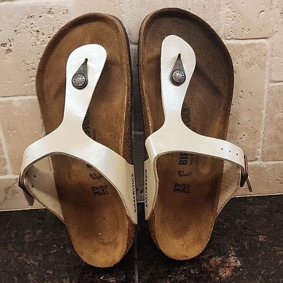Birkenstock Gizeh Birko-Flor - Graceful Pearl White SIZE 37 /6- 6.5 NWOT - Picture 10 of 12